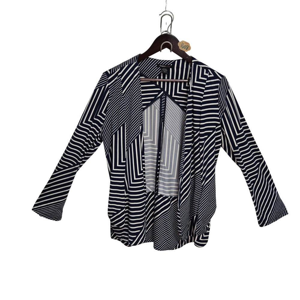 Robert Louis Navy White Geometric Striped Open Front Cardigan Jacket Womens M